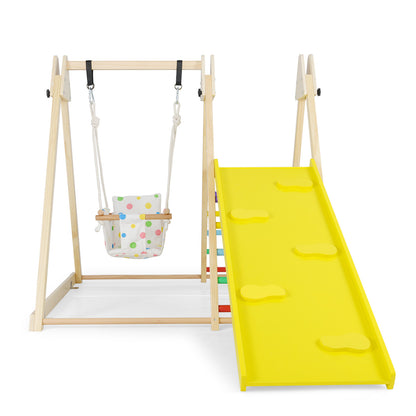 4-in-1 Kids Indoor Jungle Gym Playground with Baby Swing and Climbing Ramp-Multicolour