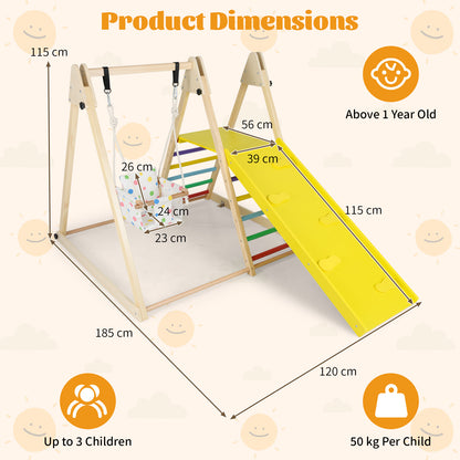 4-in-1 Kids Indoor Jungle Gym Playground with Baby Swing and Climbing Ramp-Multicolour