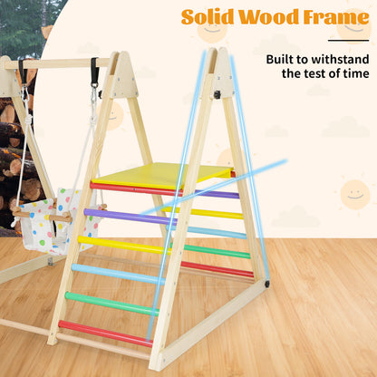 4-in-1 Kids Indoor Jungle Gym Playground with Baby Swing and Climbing Ramp-Multicolour