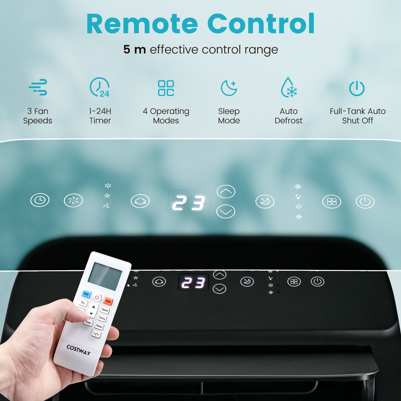 4-in-1 Portable Air Conditioner with Multi-Speed Fan and Remote Control-White