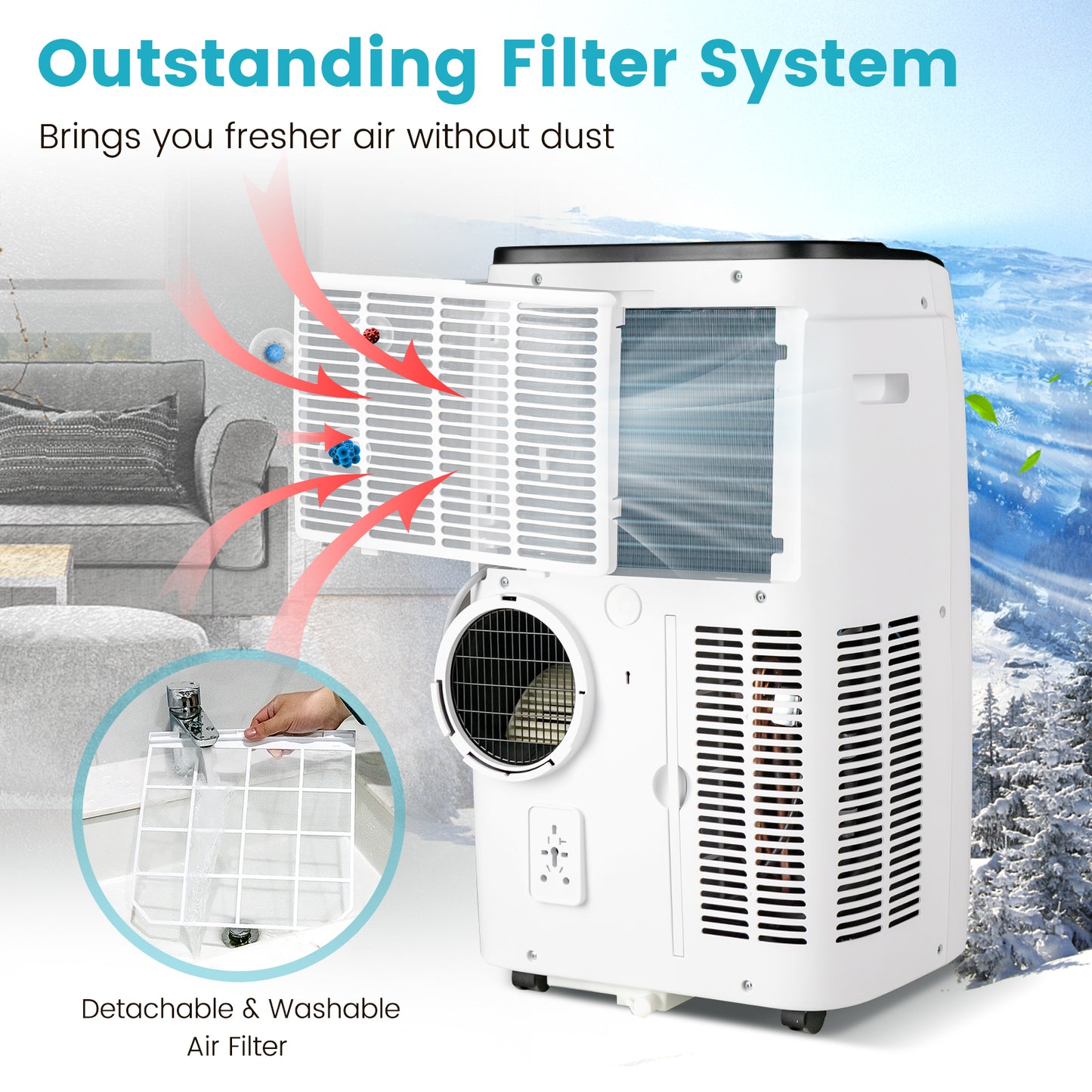 4-in-1 Portable Air Conditioner with Multi-Speed Fan and Remote Control-White