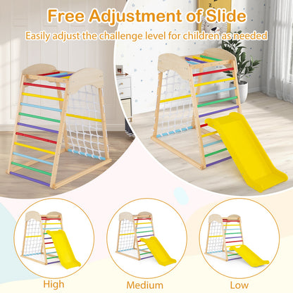 4-in-1 Jungle Gym Wooden Indoor Toddler Playground with Slide-Colourful