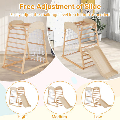 4-in-1 Jungle Gym Wooden Indoor Toddler Playground with Slide-Natural