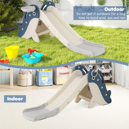 4-in-1 Toddler Slide with Basketball Hoop and Space-saving Folding Design-Blue