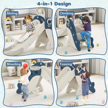 4-in-1 Toddler Slide with Basketball Hoop and Space-saving Folding Design-Blue