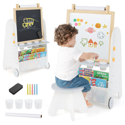 4-in-1 Toddler Activity Table Set with Magnetic Whiteboard and Bookshelves-Grey