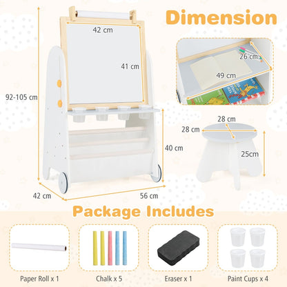 4-in-1 Toddler Activity Table Set with Magnetic Whiteboard and Bookshelves-Grey