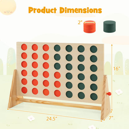 4 in a Row Game Row Connect Game with 42 Chess Pieces and Pine Wood Frame