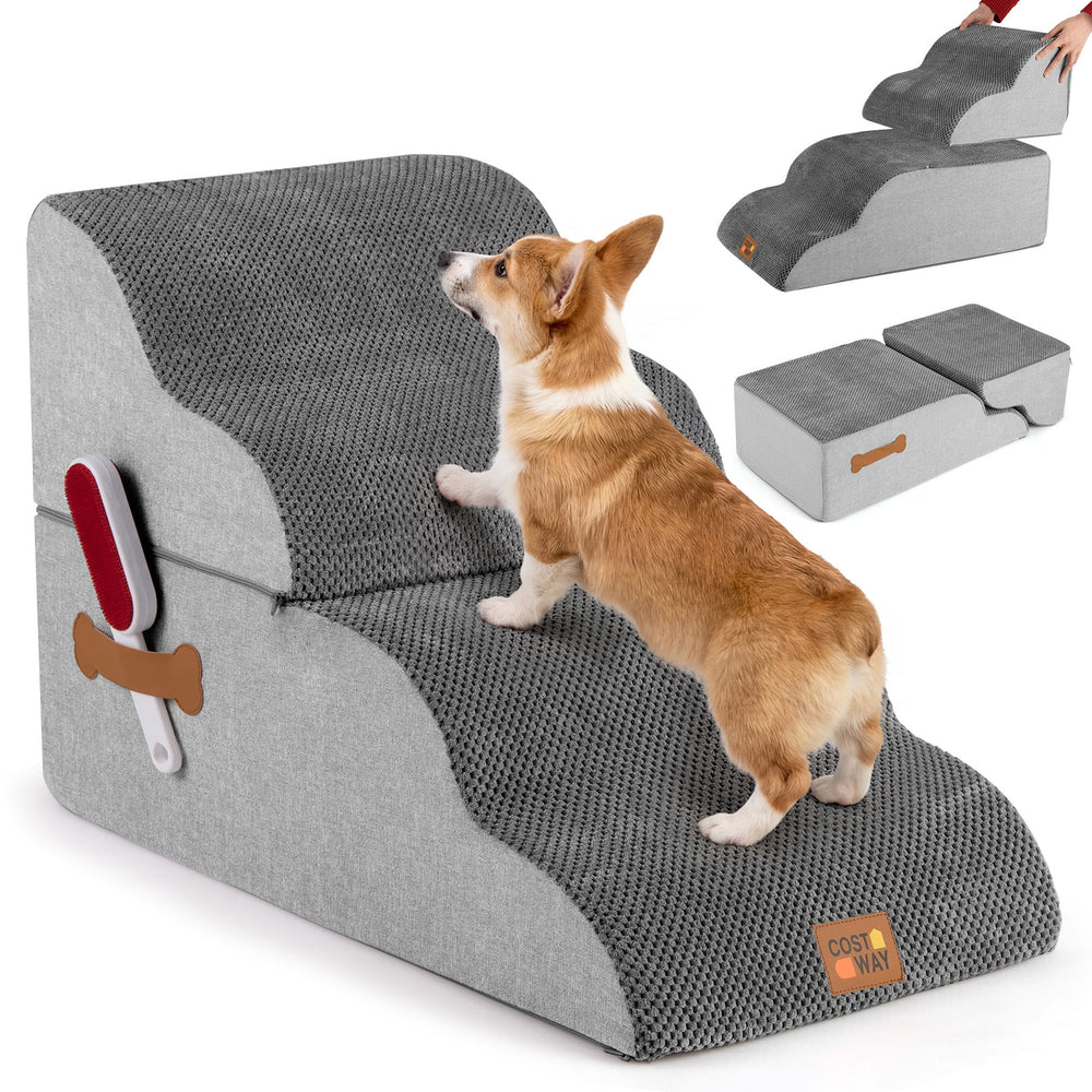 4-step Dog Foam Stairs for High Bed Sofa Couch Transformative High-density Pet Ramp