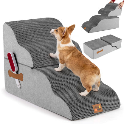 4-step Dog Foam Stairs for High Bed Sofa Couch Transformative High-density Pet Ramp