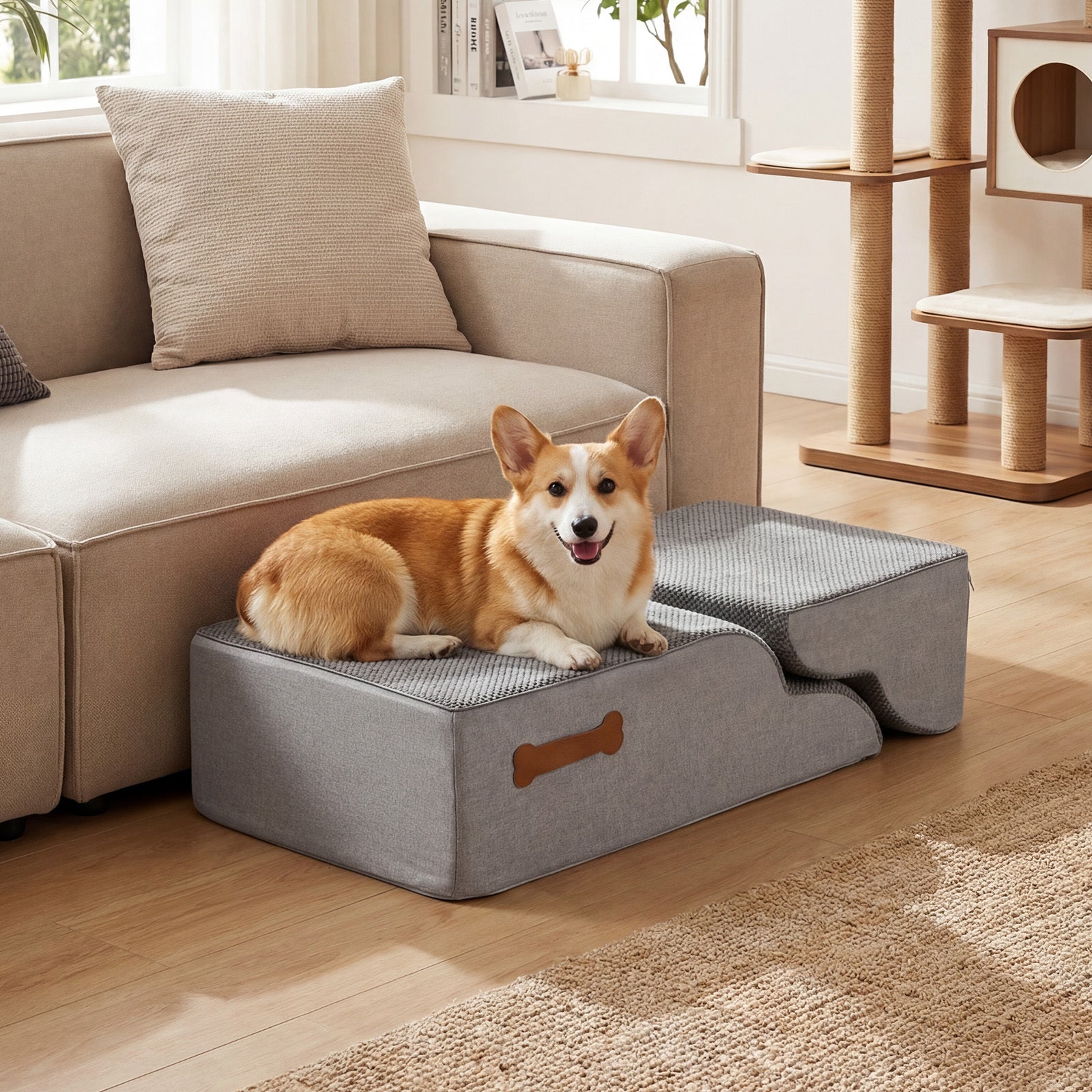 4-step Dog Foam Stairs for High Bed Sofa Couch Transformative High-density Pet Ramp