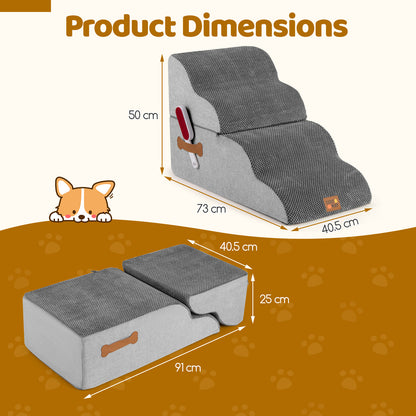 4-step Dog Foam Stairs for High Bed Sofa Couch Transformative High-density Pet Ramp