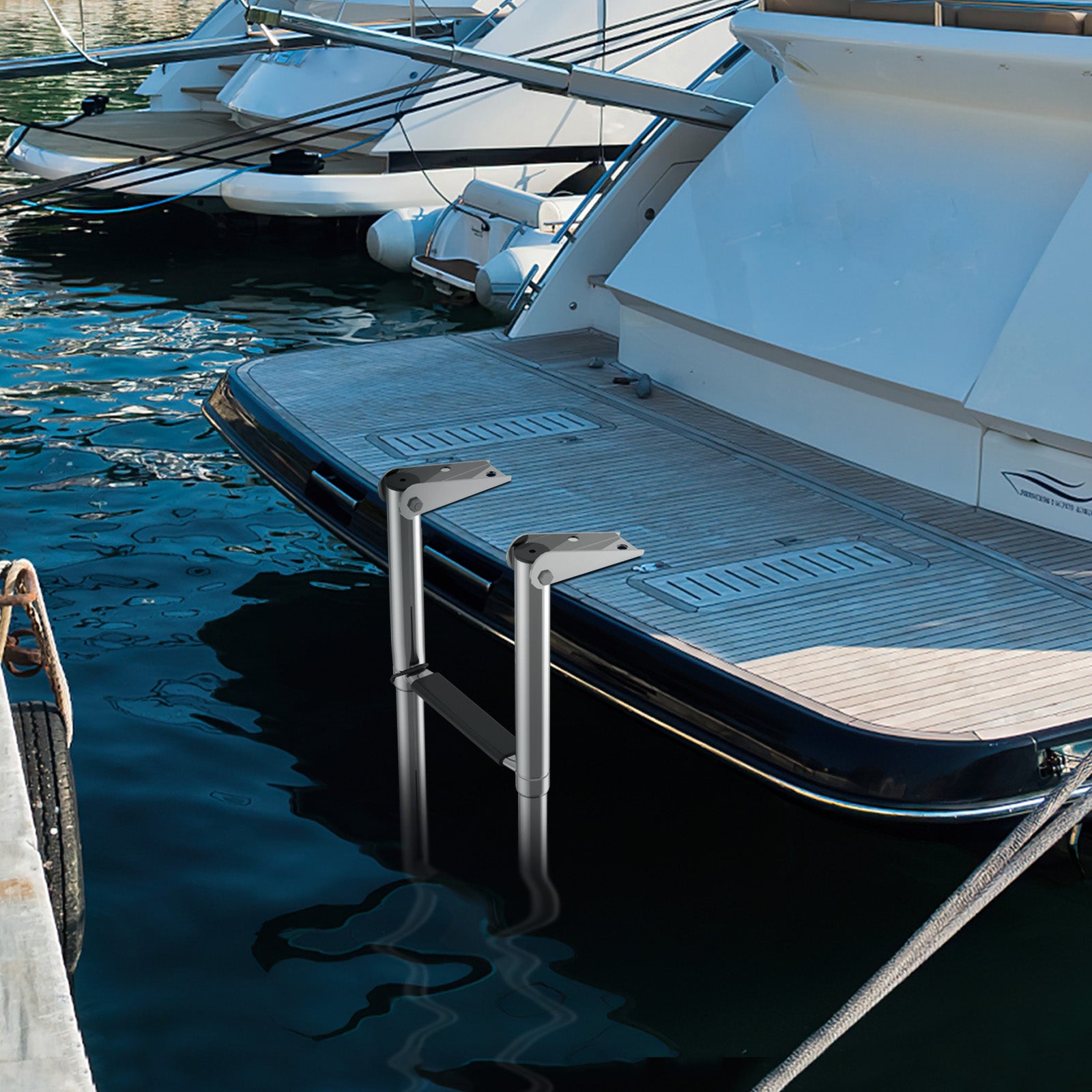 4-step Telescoping Folding Boat Ladder with Non-slip Steps