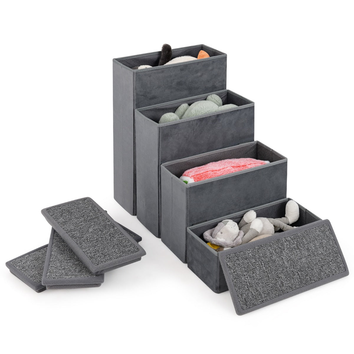 4-Step Non-slip Foldable Dog Ramp with Adjustable Steps-Grey