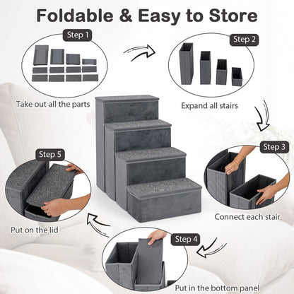 4-Step Non-slip Foldable Dog Ramp with Adjustable Steps-Grey