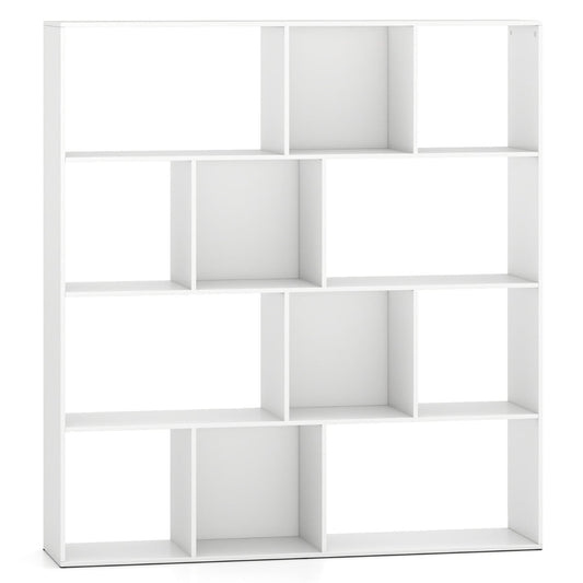 4-Tier Modern Bookshelf with 12 Storage Compartments and 2 Anti-Tip Kits-White