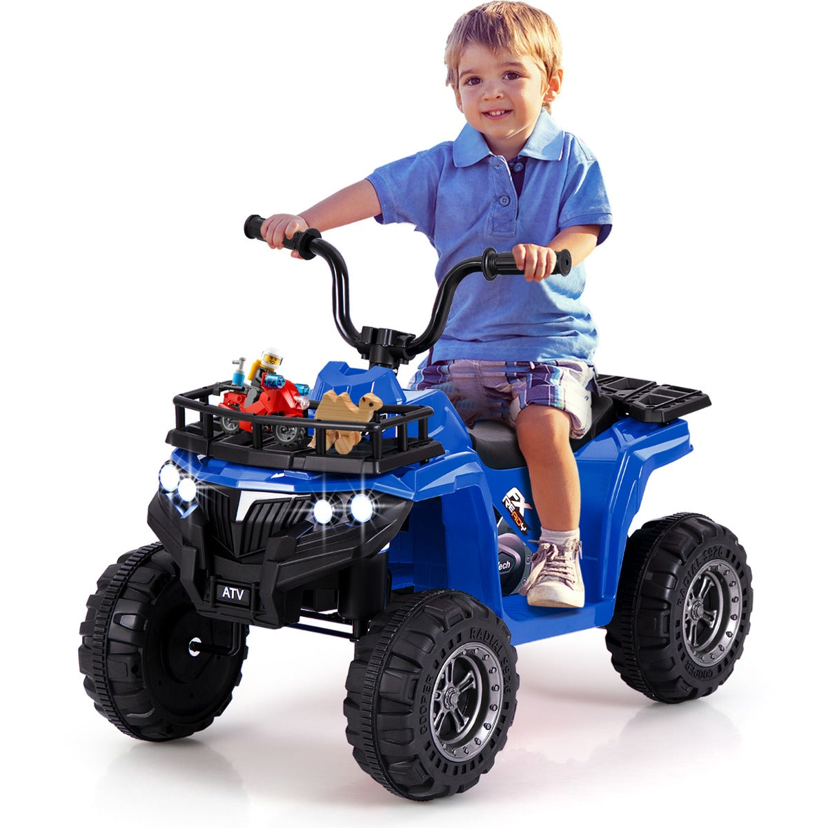 6V 4-Wheeler Quad Car with One-Button Start and Tread Tires-Navy