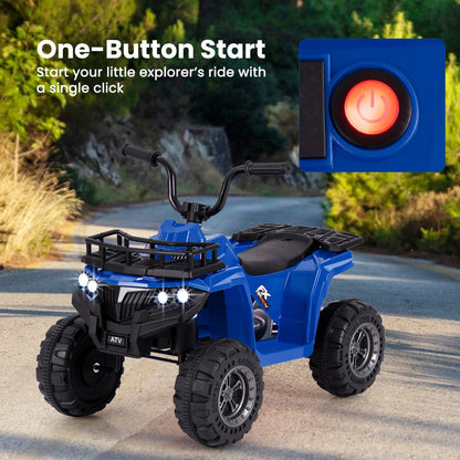 6V 4-Wheeler Quad Car with One-Button Start and Tread Tires-Navy