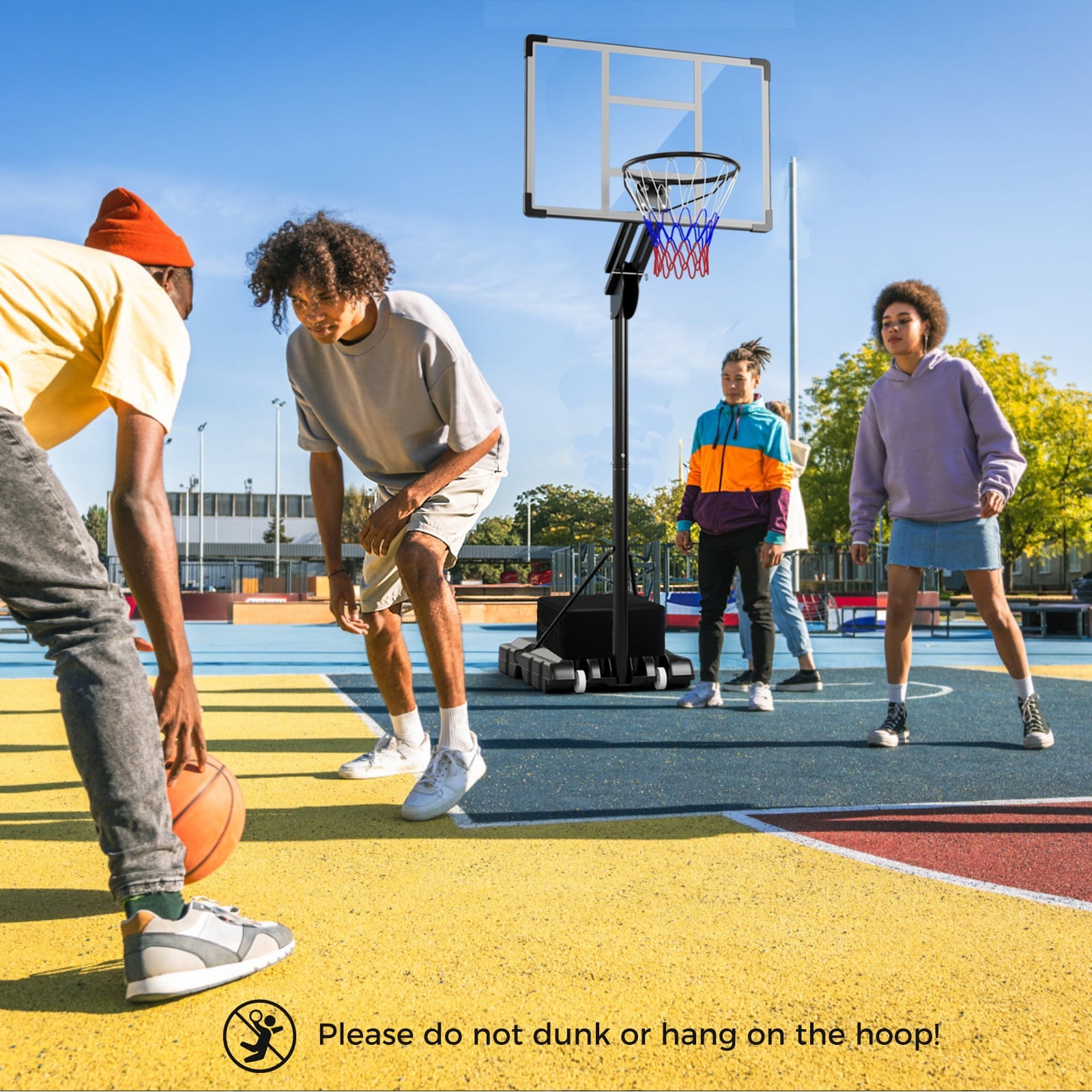 Adjustable Basketball Hoop 2.36-3.05M with Shatterproof Backboard and Weight Bag