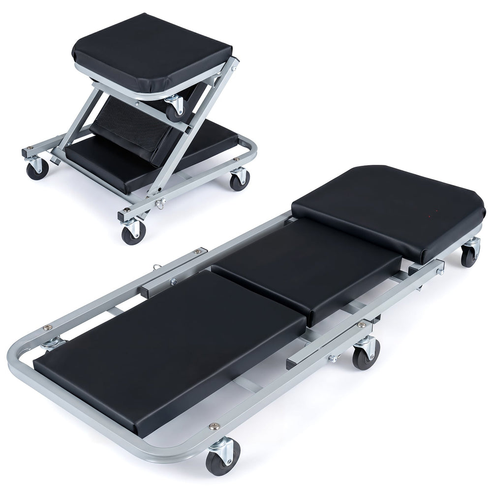 40" 2-in-1 Mechanic Creeper & Z-Seat with 6 Swivel Casters-Black and Gray