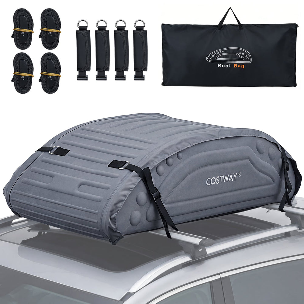 400L Waterproof Car Roof Bag Foldable Rooftop Cargo Carrier with 4 Reinforced Straps-Grey