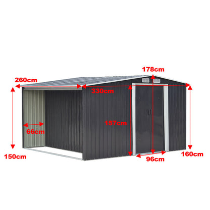 10.8 ft H Steel Garden Storage Bike Shed with Gable Roof Top Air Circulation Design