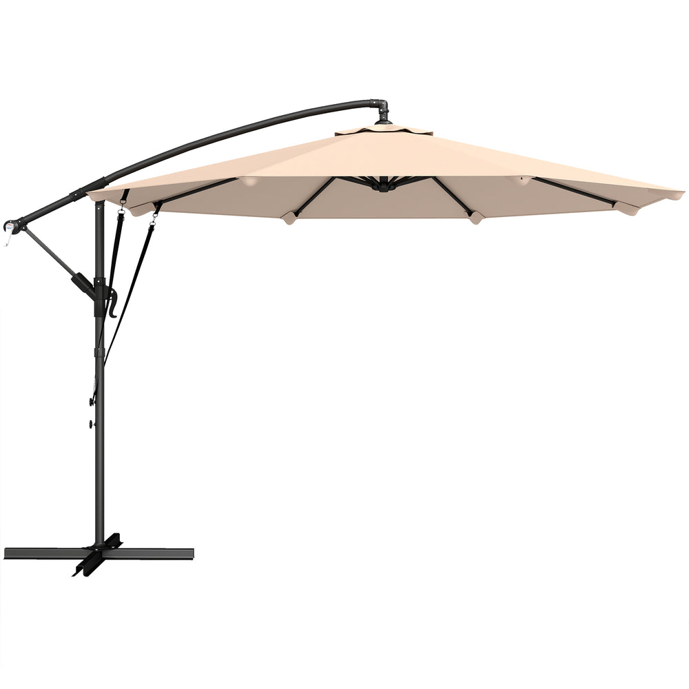 Outsunny 3 m Cantilever Parasol with Protective Cover and Wind Ropes, Banana Parasol with Crank Handle, Khaki