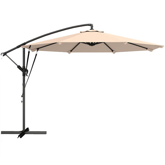 Outsunny 3 m Cantilever Parasol with Protective Cover and Wind Ropes, Banana Parasol with Crank Handle, Khaki