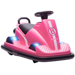 AIYAPLAY Kids Bumper Car, 360Â° Rotation Spin Electric Waltzer Car with LED Lights, Music for Ages 3-8 Years Old, Pink