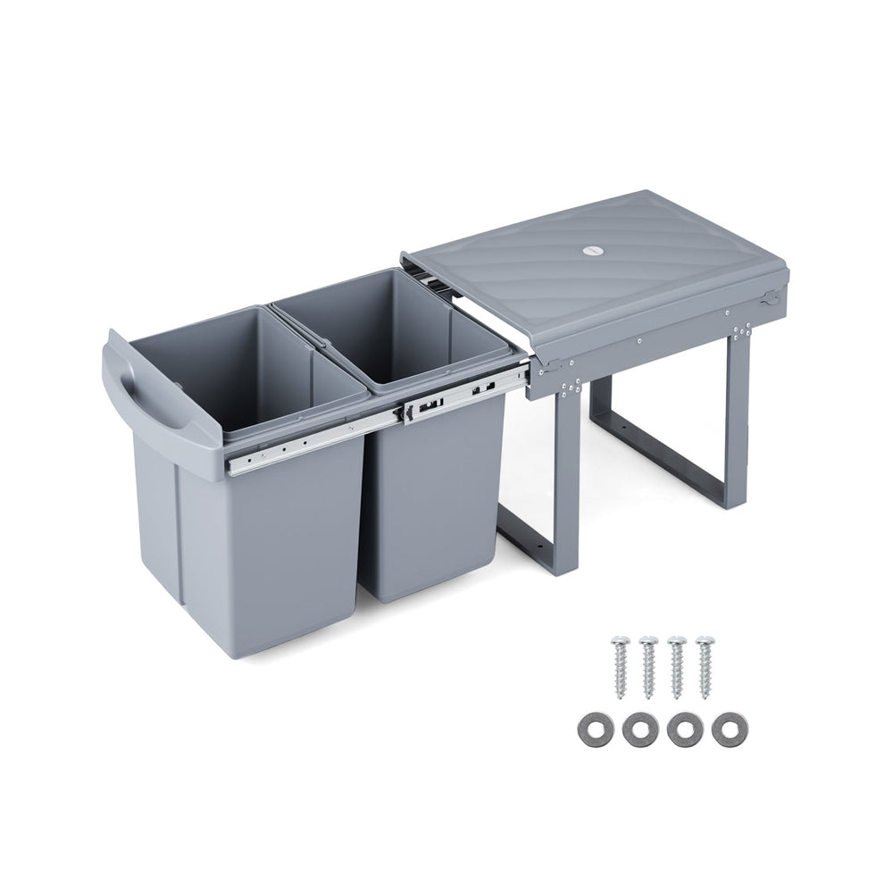 40L Built-in Pull Out Trash Can Under Cabinet Under Sink-Grey