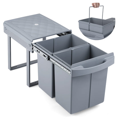 40L Built-in Pull Out Trash Can Under Cabinet Under Sink-Grey