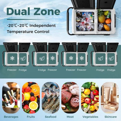40L Portable Car Refrigerator Dual Zone 12V Compressor Fridge Freezer-Black