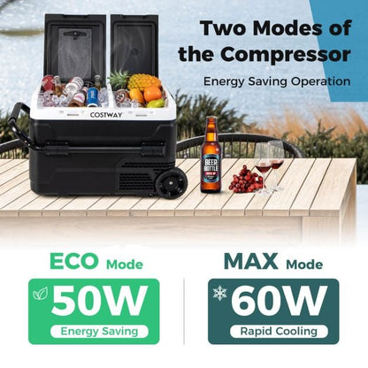 40L Portable Car Refrigerator Dual Zone 12V Compressor Fridge Freezer-Black