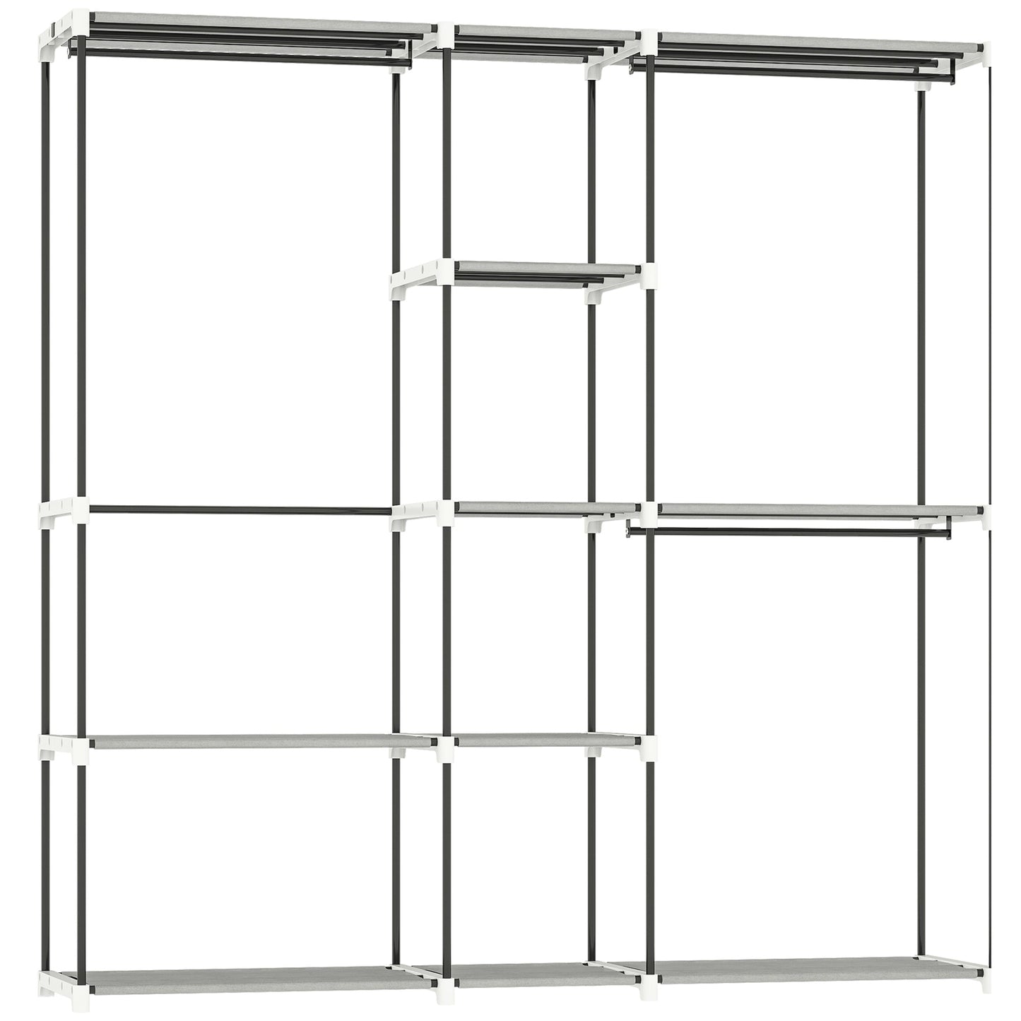HOMCOM Portable Wardrobe, Open Clothes Wardrobe with 8 Shelves, 3 Hanging Rails, Light Grey