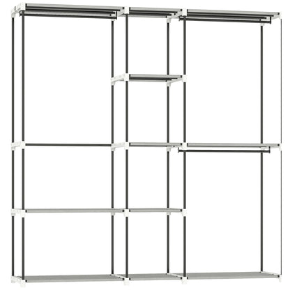 HOMCOM Portable Wardrobe, Open Clothes Wardrobe with 8 Shelves, 3 Hanging Rails, Light Grey
