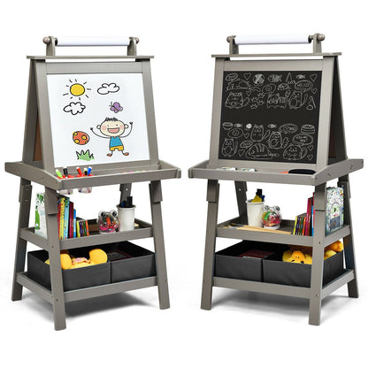 Children's Double-Sided Art Easel with Paper Roll-Grey