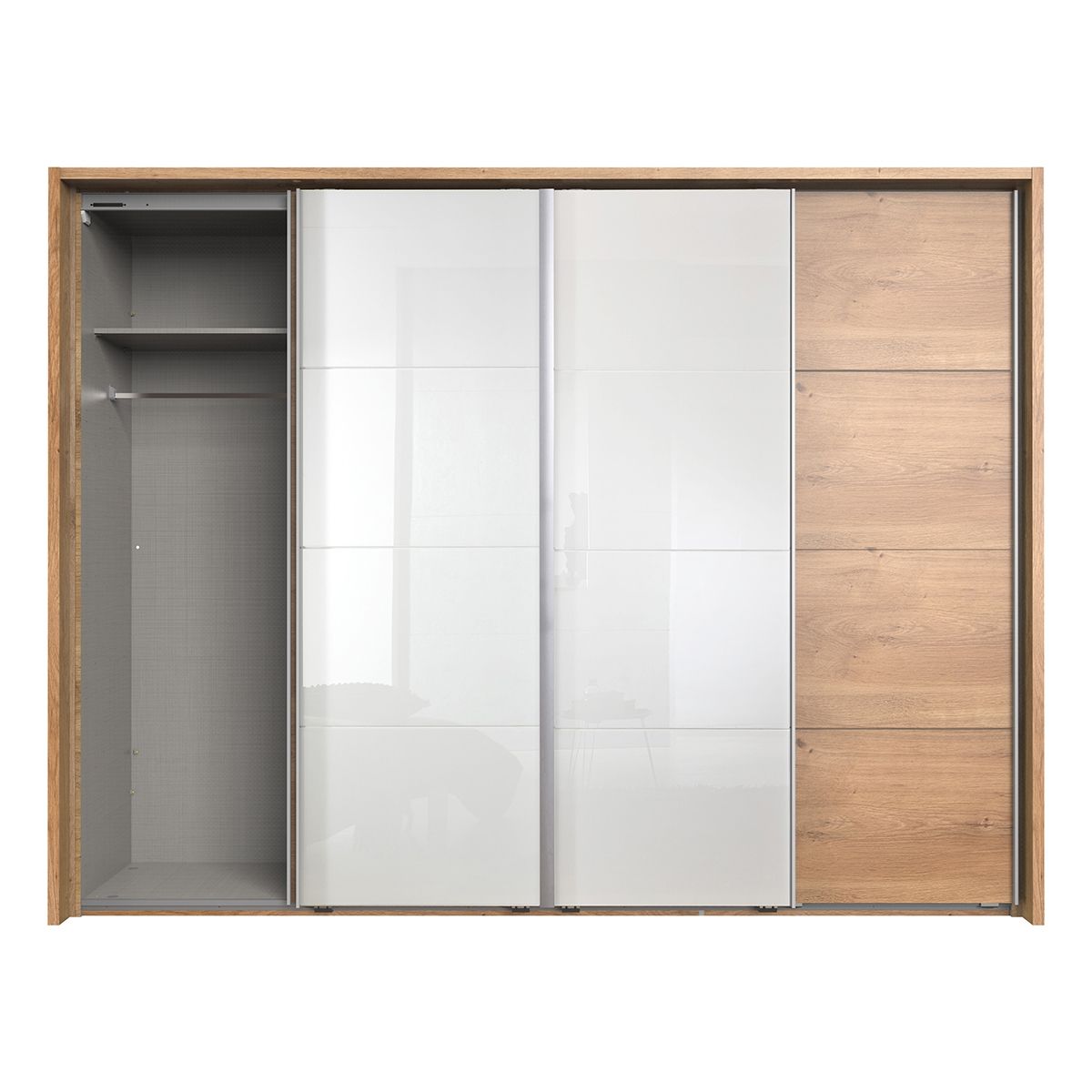 Bacoor 4 Door Sliding Wardorbe - Oak and White