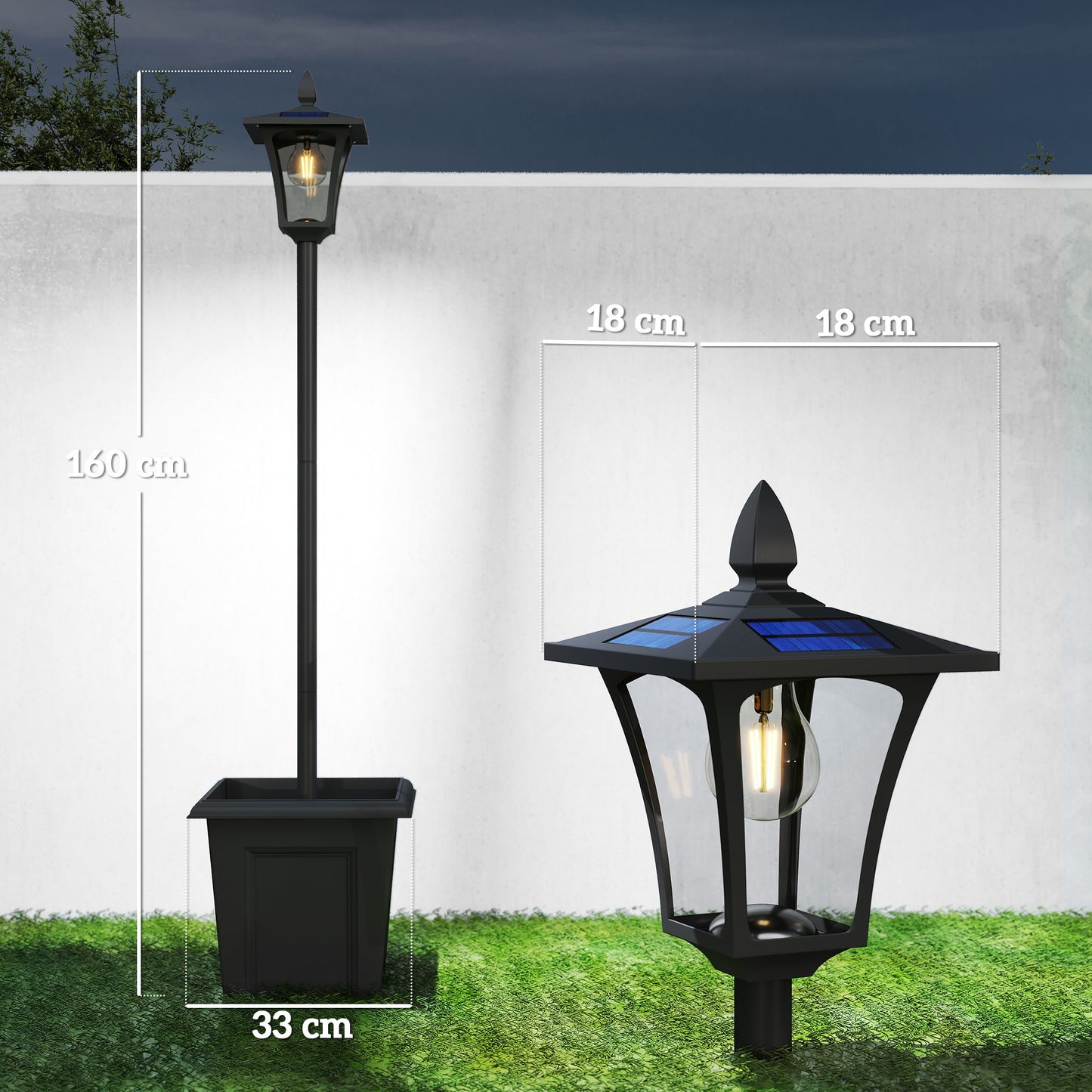 Outsunny Garden Solar Lamp Post Light, Waterproof LED Solar Light Post with Planter, Black