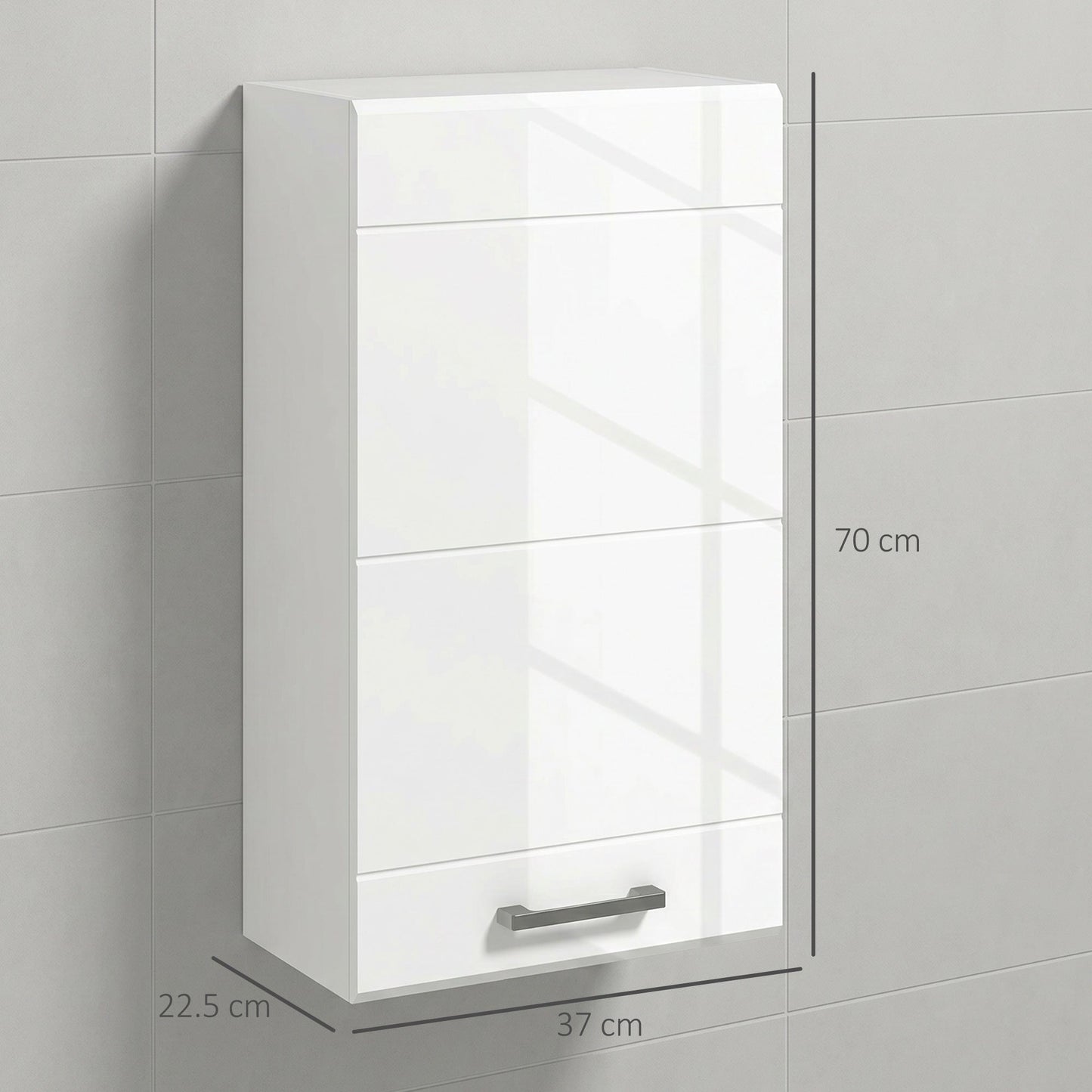 kleankin Bathroom Wall Cabinet, High Gloss Bathroom Storage Cabinet with Soft-Close Door, 3 Shelves, Adjustable Shelf, White