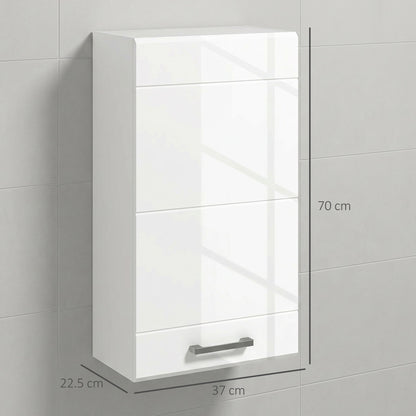kleankin Bathroom Wall Cabinet, High Gloss Bathroom Storage Cabinet with Soft-Close Door, 3 Shelves, Adjustable Shelf, White
