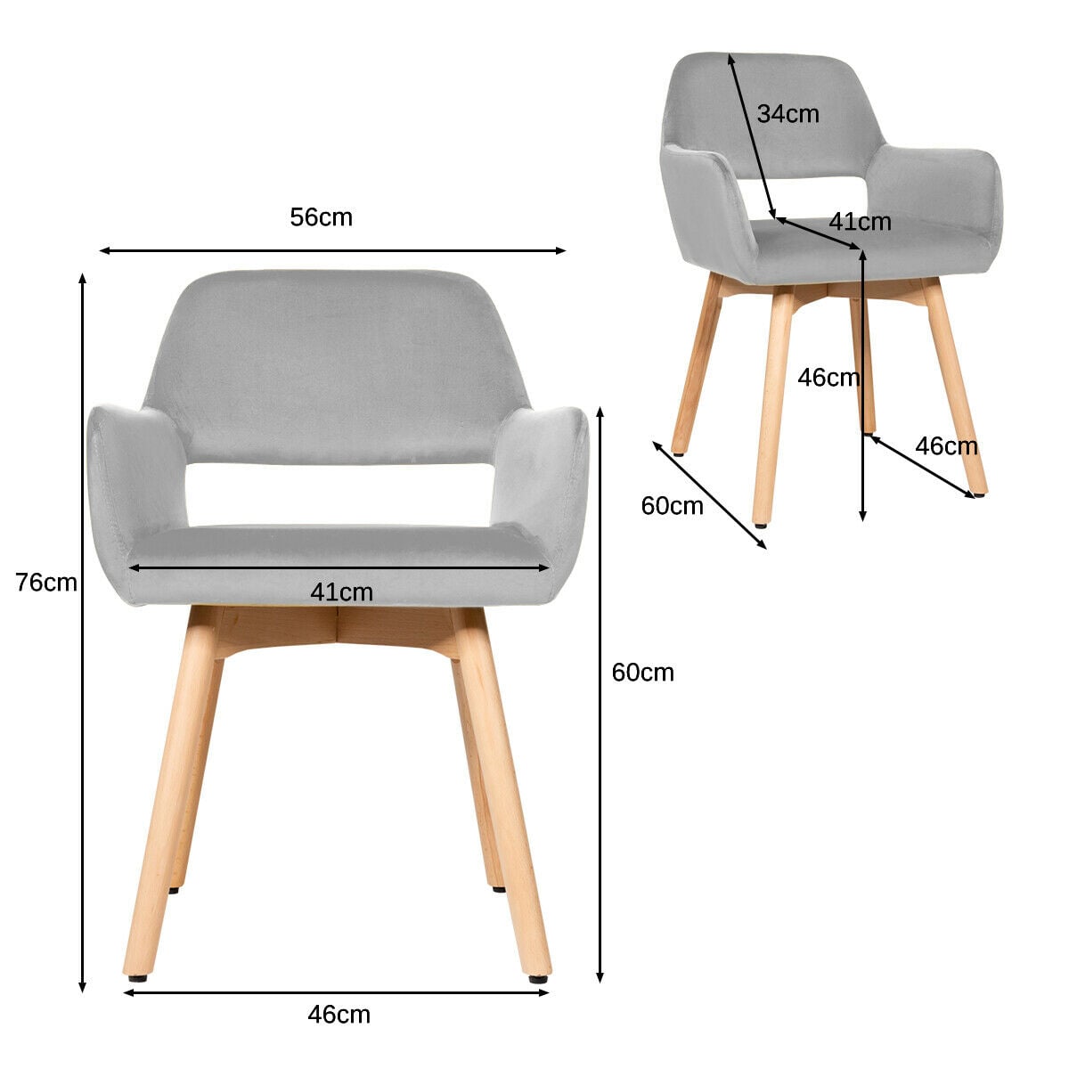 2 Pieces Retro Styled Velvet Chairs-Grey