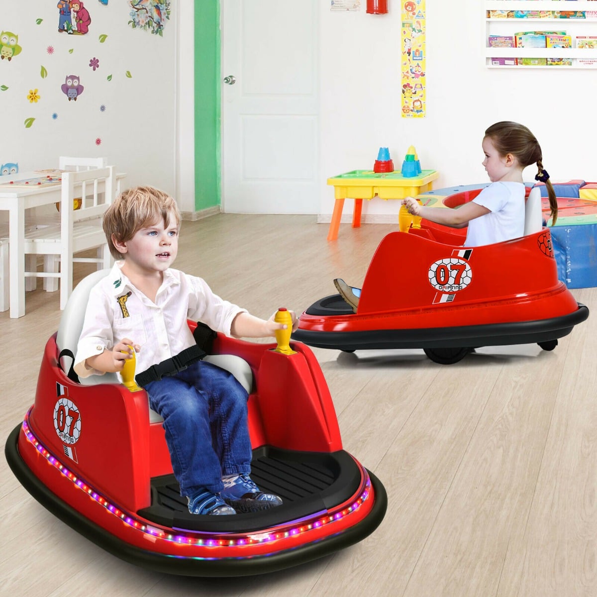 Kids Ride-On Bumper Car with Colorful Flashing Lights and Music-Red