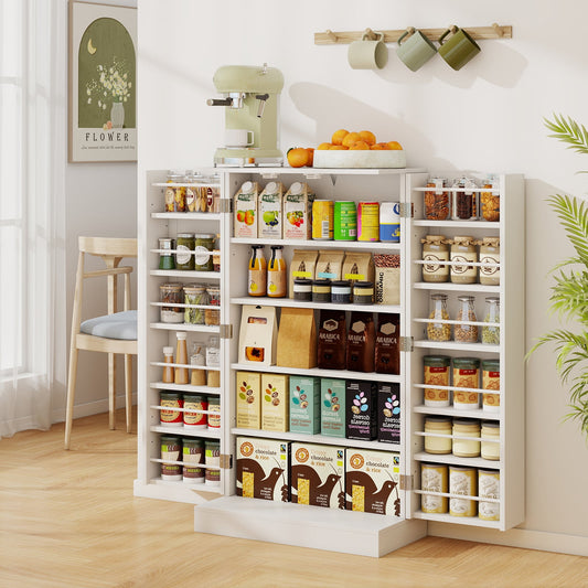 104cm Tall Kitchen Pantry Storage Cabinet with Doors and Adjustable Shelves-White