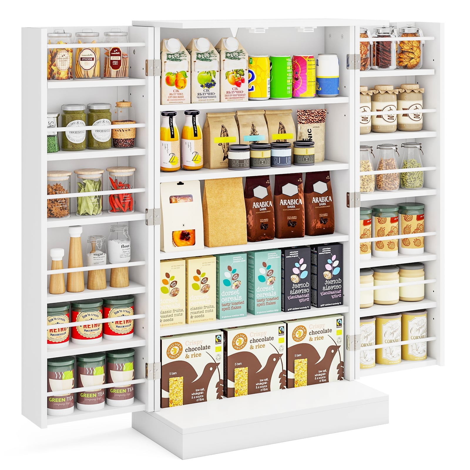 104cm Tall Kitchen Pantry Storage Cabinet with Doors and Adjustable Shelves-White