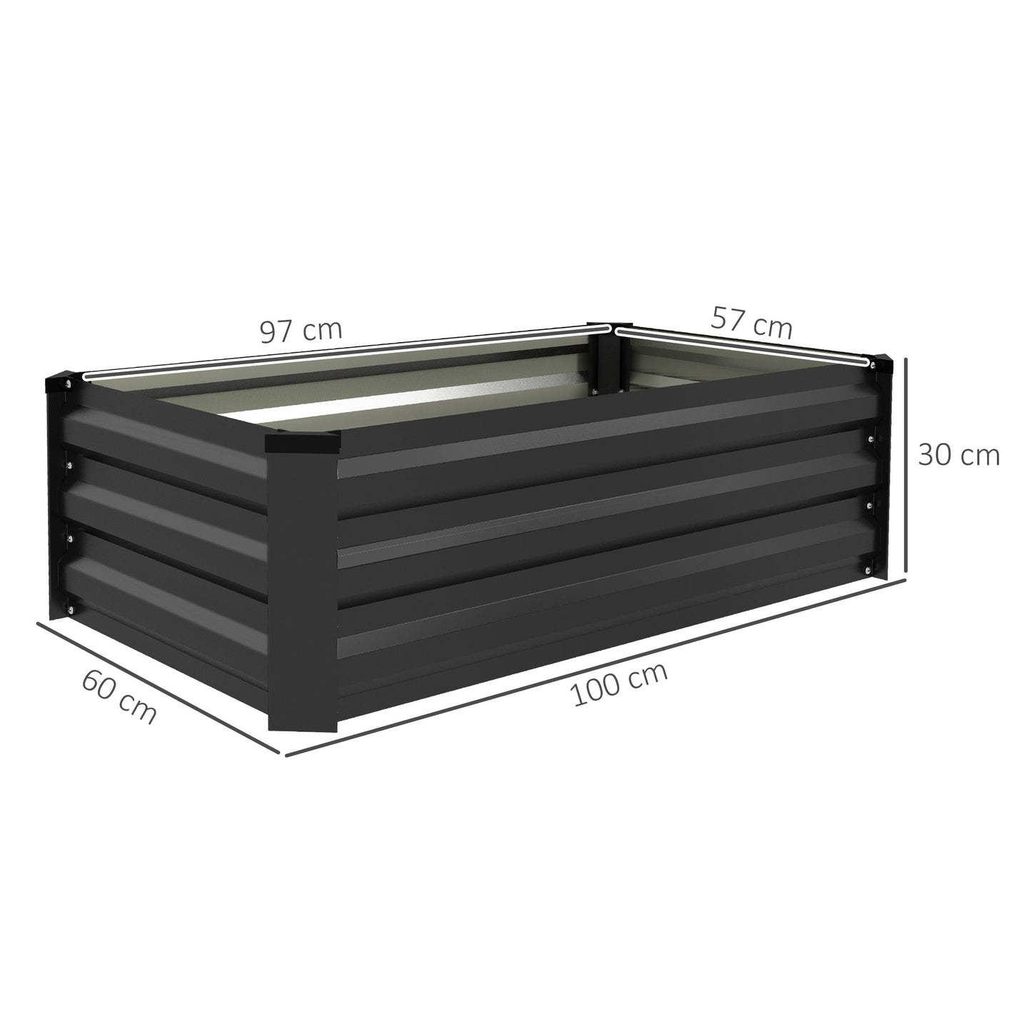 Outsunny Set of Two 100 x 60cm Steel Planter Boxes - Grey