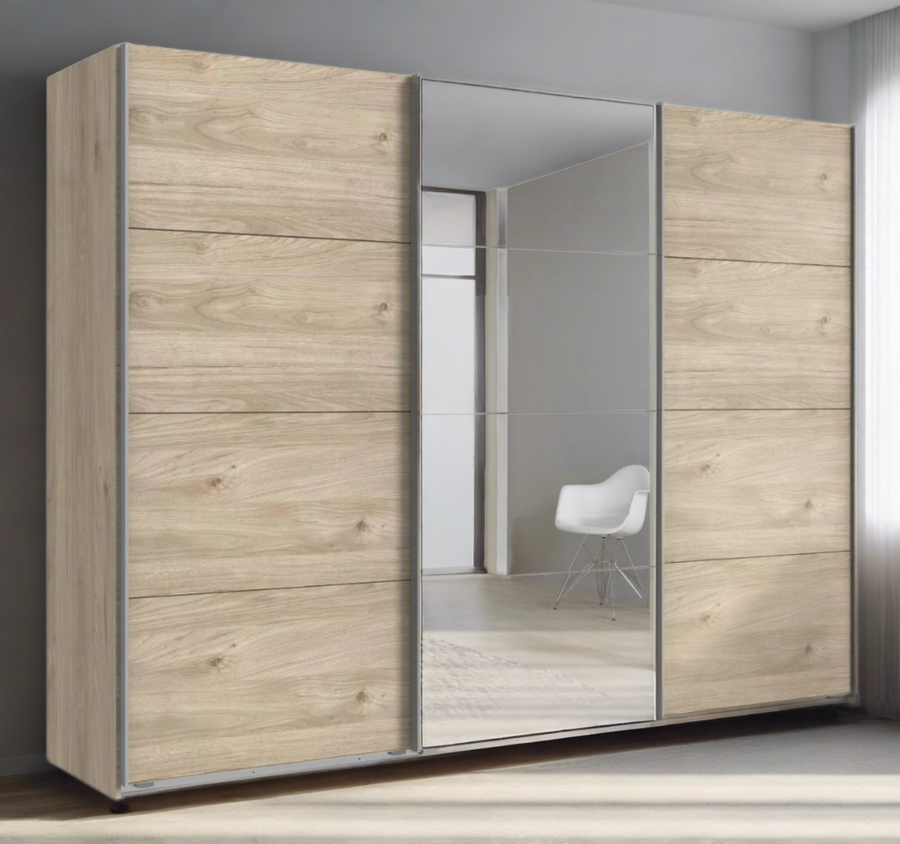 Sliding Wardrobe AMBER 3 Door Mirrored Wardrobe Oak 270cm