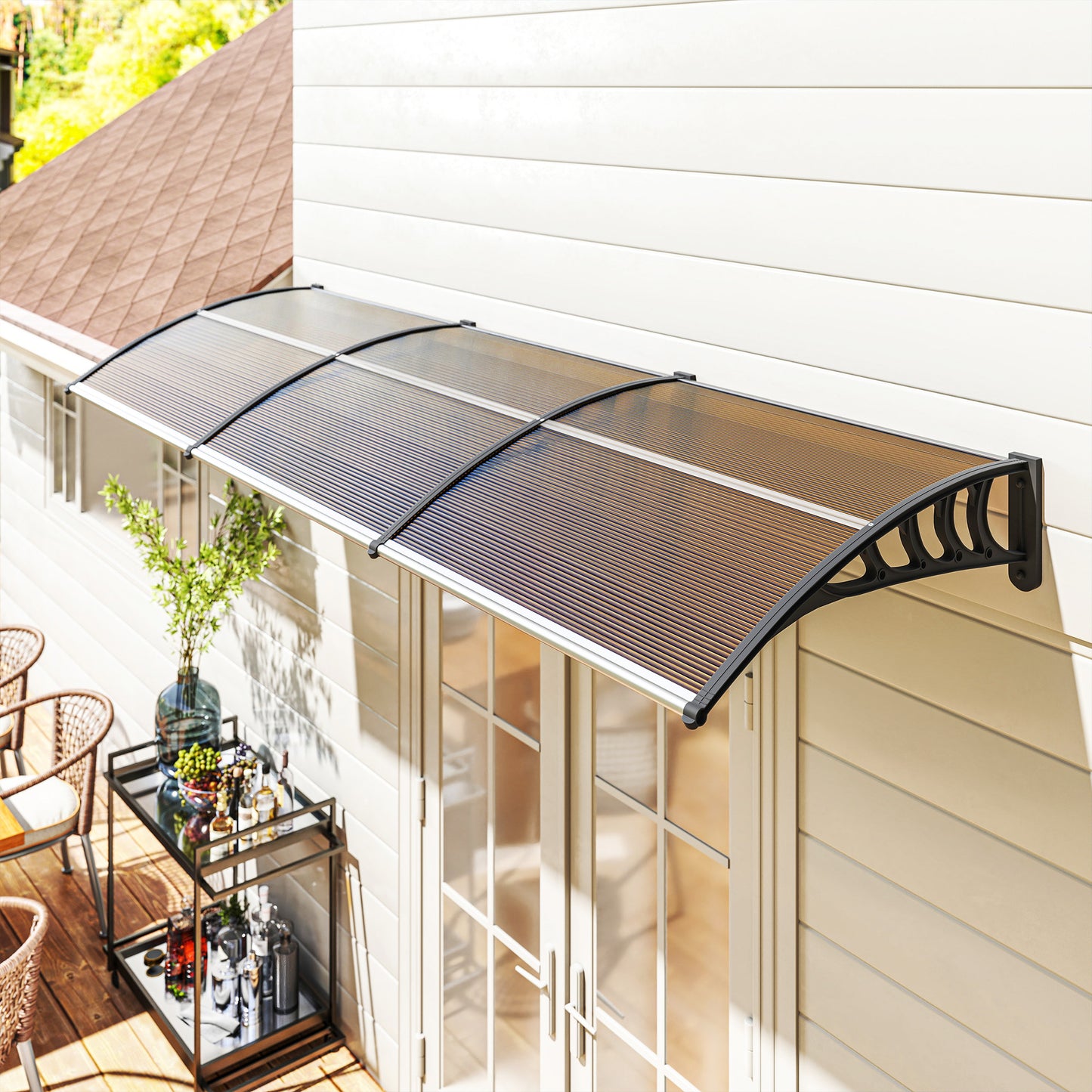 Outsunny Front Door Canopy, Outdoor Awning, Rain Shelter, 303 x 96cm , Brown