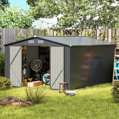 426 cm x 300 cm Outdoor Storage Shed Large Garden Tool House-Dark Grey
