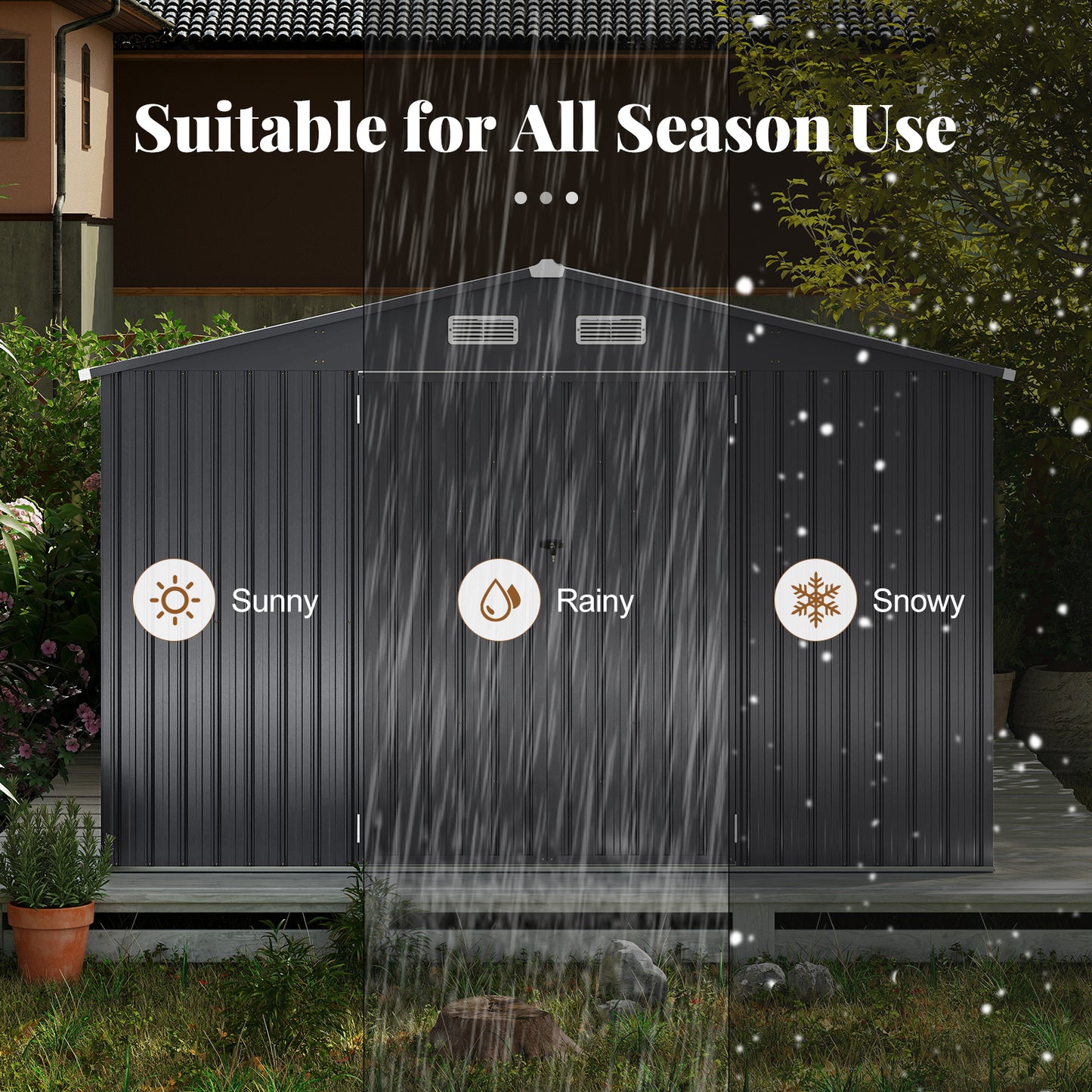 426 cm x 300 cm Outdoor Storage Shed Large Garden Tool House-Dark Grey