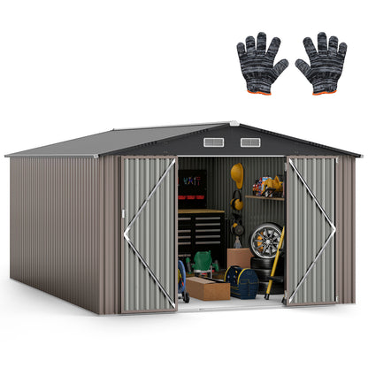 426 cm x 300 cm Outdoor Storage Shed Large Garden Tool House-Grey